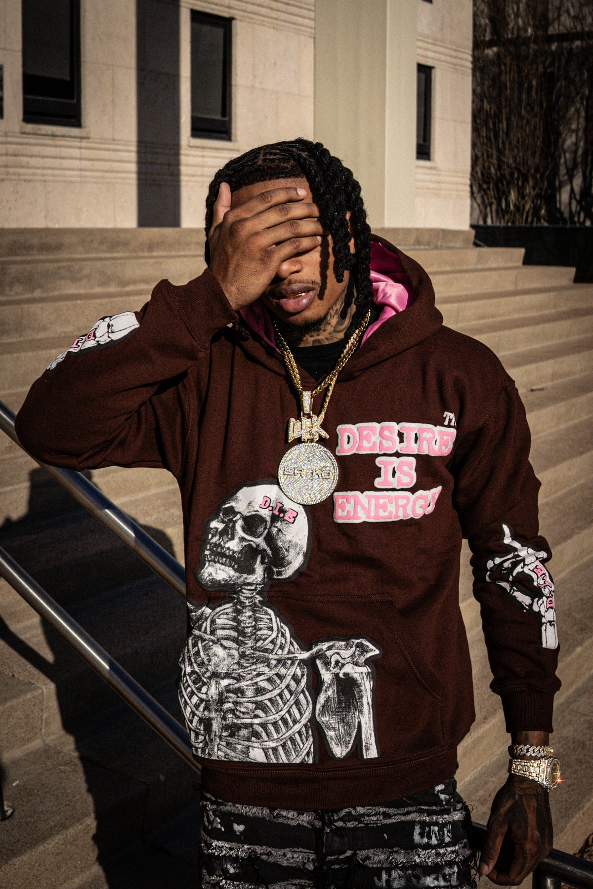 Satin Skull Hoodie - Brown