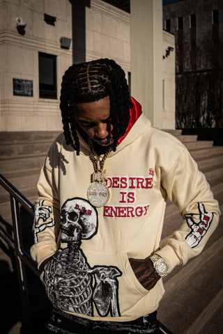 Satin Skull Hoodie - Creme