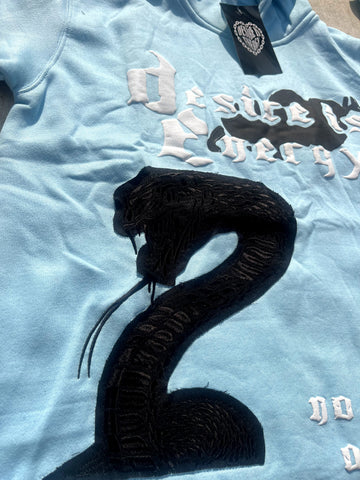 “No Snakes Allowed” - Baby Blue Cropped Hoodie