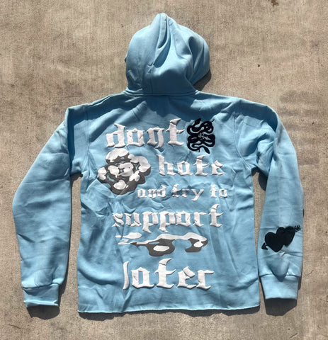 “No Snakes Allowed” - Baby Blue Cropped Hoodie